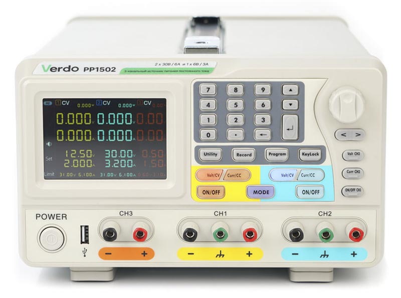 VERDO PP1502 Источник питания 2х30В/6А, 6В/3А - вид спереди