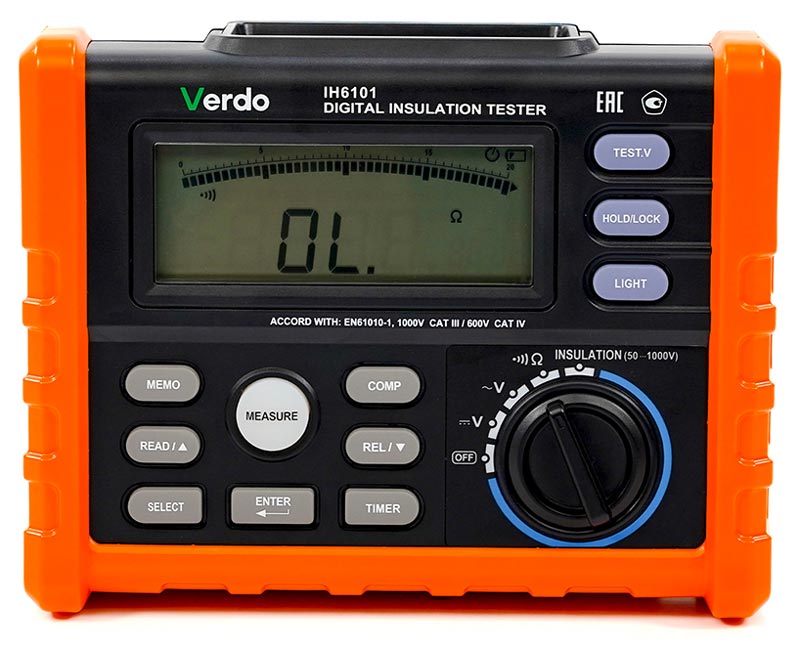 VERDO IH6101 Измеритель сопротивления изоляции (Мегаомметр) до 1000В - вид спереди