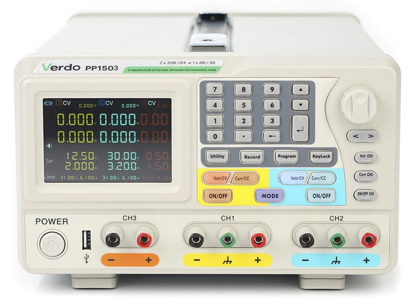 VERDO PP1503 Источник питания 2х60В/3А, 6В/3А - вид спереди