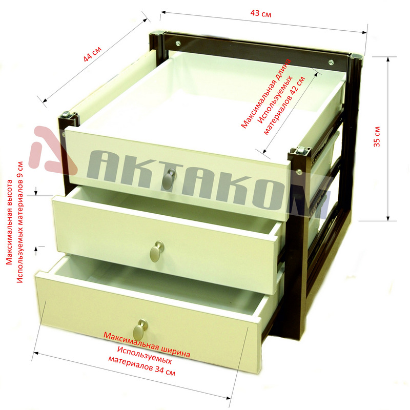 АРМ-7333 Блок инструментальных ящиков - Размеры для использования