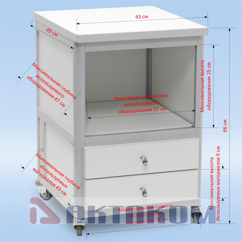 АРМ-5274 Тумбочка мобильная с двумя ящиками - Размеры для использования